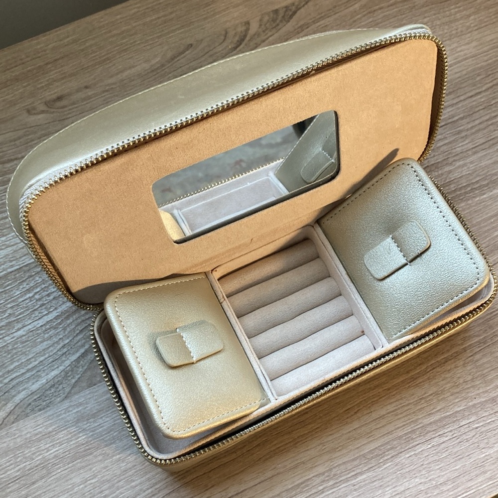 Travel case dual jewelry cosmetic zippered case Gold bag